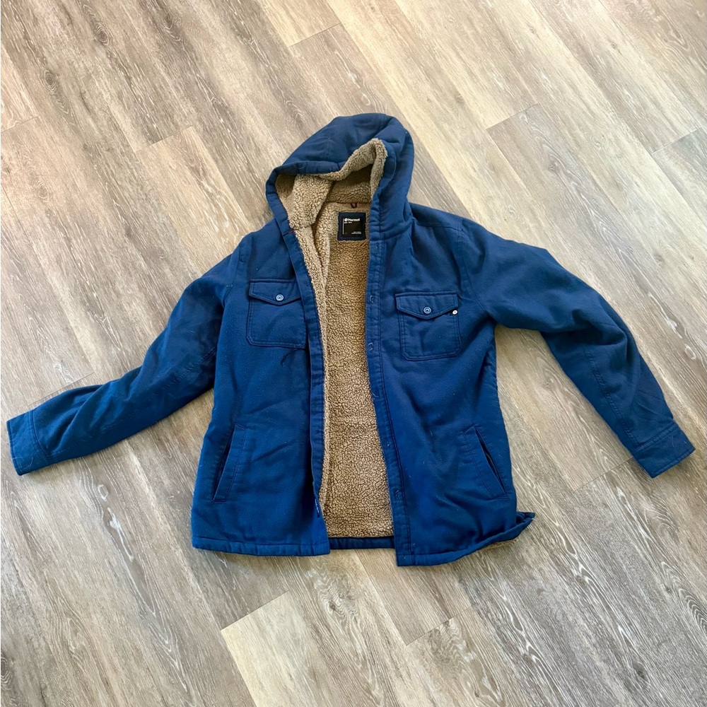 Marmot Blue Jacket with Tan Fleece Lining